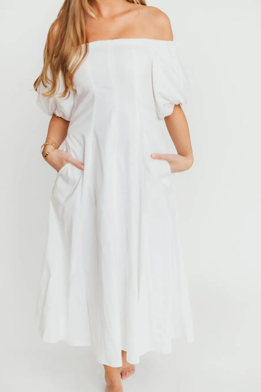 Online Worth Collective Serenity Off-The-Shoulder Midi Dress in Ivory