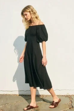 Online Worth Collective Serenity Off-The-Shoulder Midi Dress in Black