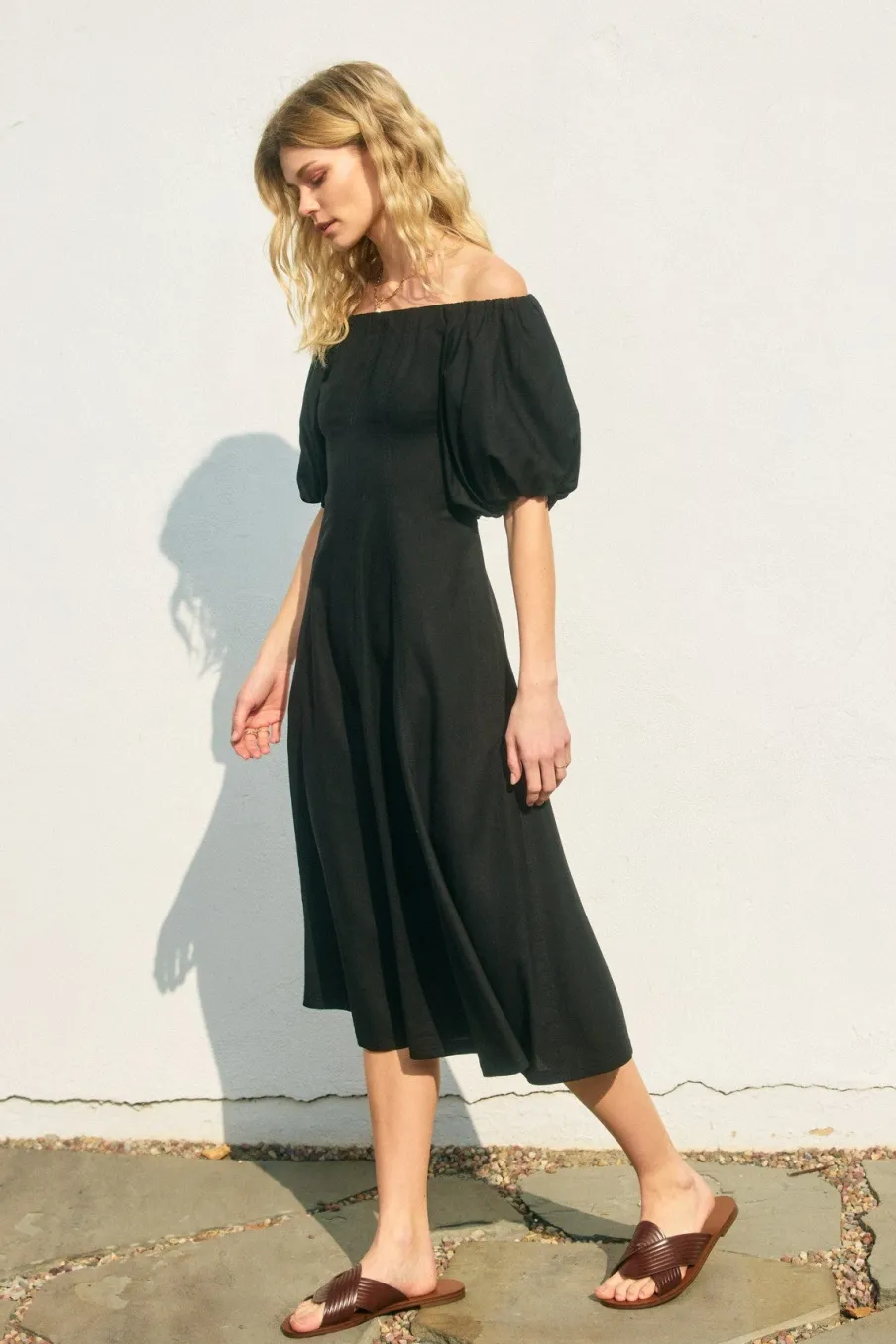 Online Worth Collective Serenity Off-The-Shoulder Midi Dress in Black