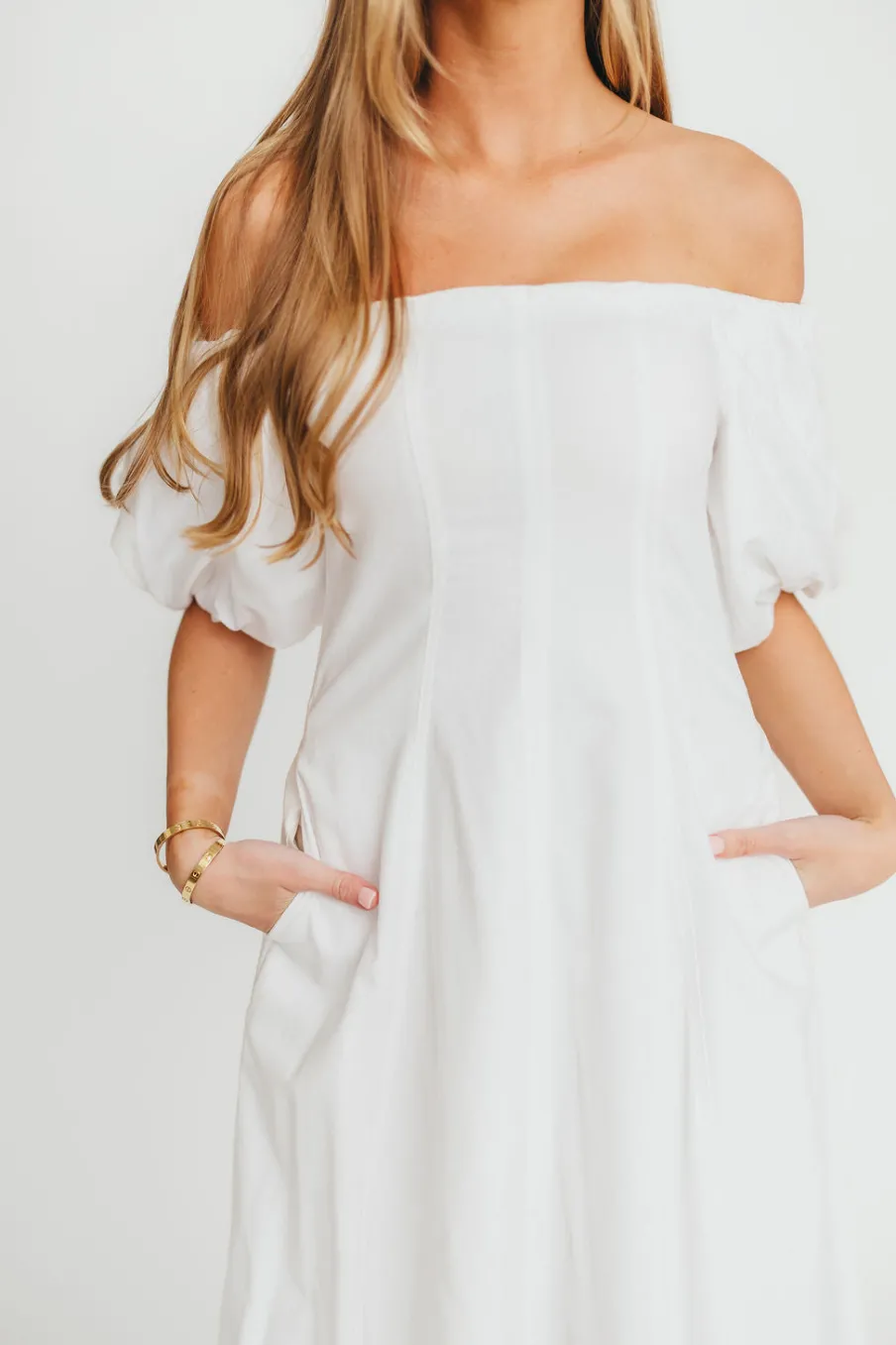 Online Worth Collective Serenity Off-The-Shoulder Midi Dress in Ivory
