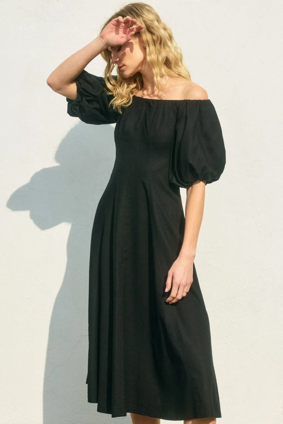 Online Worth Collective Serenity Off-The-Shoulder Midi Dress in Black