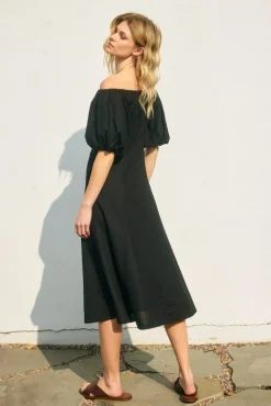 Online Worth Collective Serenity Off-The-Shoulder Midi Dress in Black