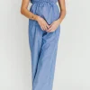 Clearance Worth Collective Shelly 100% Cotton Tube Top and Pants Set in Blue Stripe