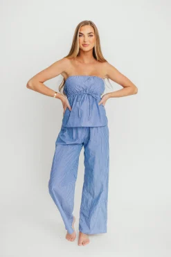 Clearance Worth Collective Shelly 100% Cotton Tube Top and Pants Set in Blue Stripe