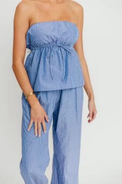 Clearance Worth Collective Shelly 100% Cotton Tube Top and Pants Set in Blue Stripe