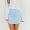 Hot Worth Collective Sia Striped Poplin Drawstring Skort in Light Blue