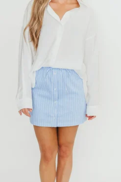 Hot Worth Collective Sia Striped Poplin Drawstring Skort in Light Blue