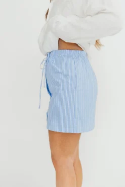 Hot Worth Collective Sia Striped Poplin Drawstring Skort in Light Blue