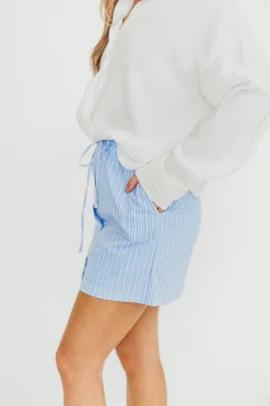 Hot Worth Collective Sia Striped Poplin Drawstring Skort in Light Blue