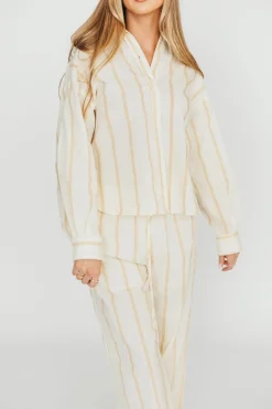 Hot Worth Collective Sicily Button-Down Top in Beige Stripe - Nursing Friendly