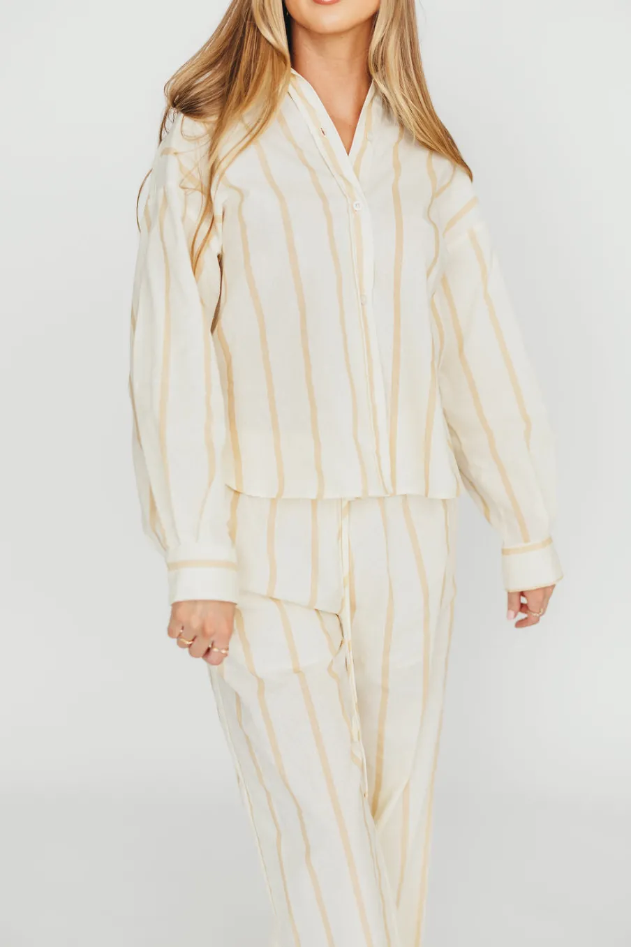 Hot Worth Collective Sicily Button-Down Top in Beige Stripe - Nursing Friendly