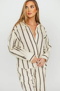 Outlet Worth Collective Sicily Button-Down Top in Black Stripe - Nursing Friendly