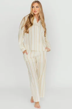 Hot Worth Collective Sicily Button-Down Top in Beige Stripe - Nursing Friendly