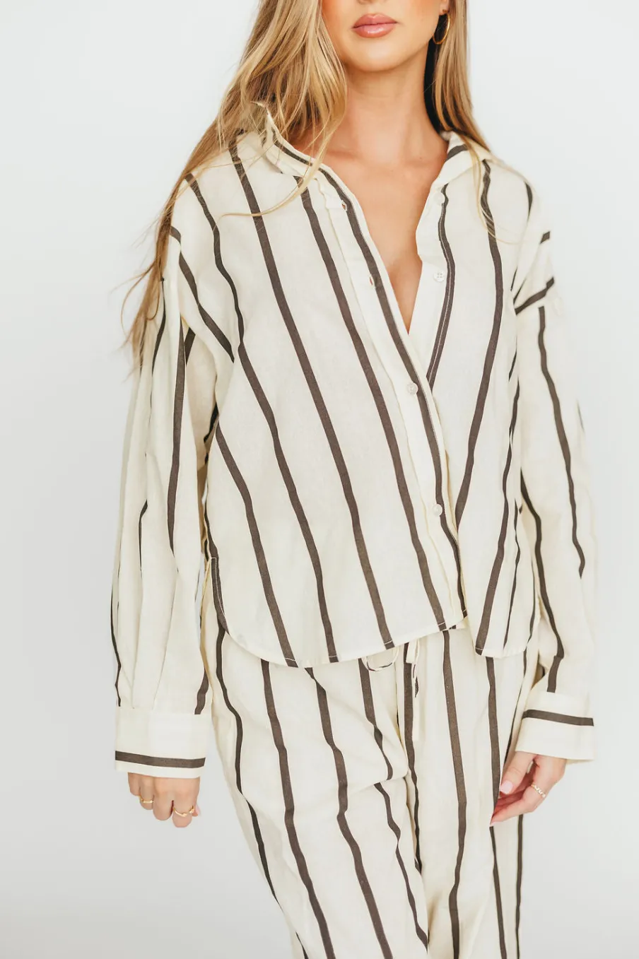 Outlet Worth Collective Sicily Button-Down Top in Black Stripe - Nursing Friendly