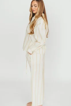 Hot Worth Collective Sicily Button-Down Top in Beige Stripe - Nursing Friendly