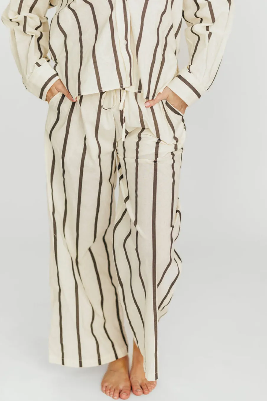 Outlet Worth Collective Sicily Button-Down Top in Black Stripe - Nursing Friendly