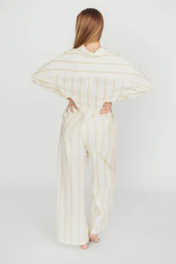 Hot Worth Collective Sicily Button-Down Top in Beige Stripe - Nursing Friendly
