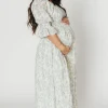 Fashion Worth Collective Sienna 100% Cotton Puff Sleeve Maxi Dress in Blue Floral - Bump Friend