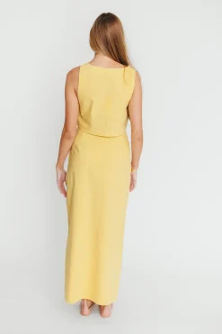 Outlet Worth Collective Sierra Linen Crop Top and Skirt Set in Light Yellow