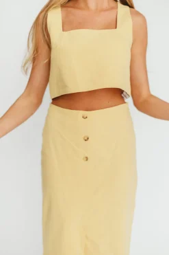Outlet Worth Collective Sierra Linen Crop Top and Skirt Set in Light Yellow