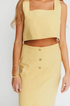 Outlet Worth Collective Sierra Linen Crop Top and Skirt Set in Light Yellow