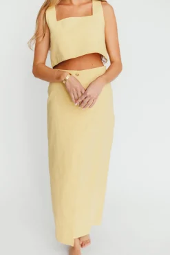 Outlet Worth Collective Sierra Linen Crop Top and Skirt Set in Light Yellow