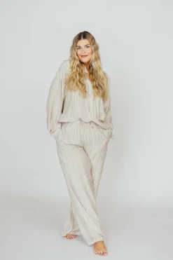 Best Worth Collective Sloane Striped Button-Down Shirt and Pants Set in Natural - Nursing Fr
