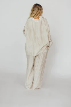 Best Worth Collective Sloane Striped Button-Down Shirt and Pants Set in Natural - Nursing Fr