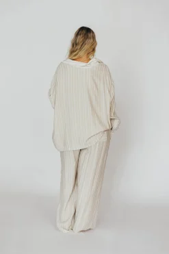 Best Worth Collective Sloane Striped Button-Down Shirt and Pants Set in Natural - Nursing Fr