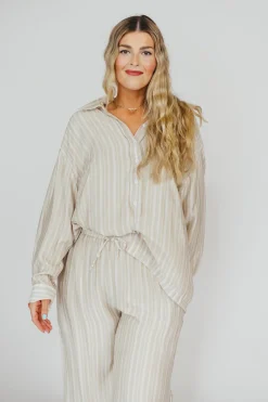 Best Worth Collective Sloane Striped Button-Down Shirt and Pants Set in Natural - Nursing Fr