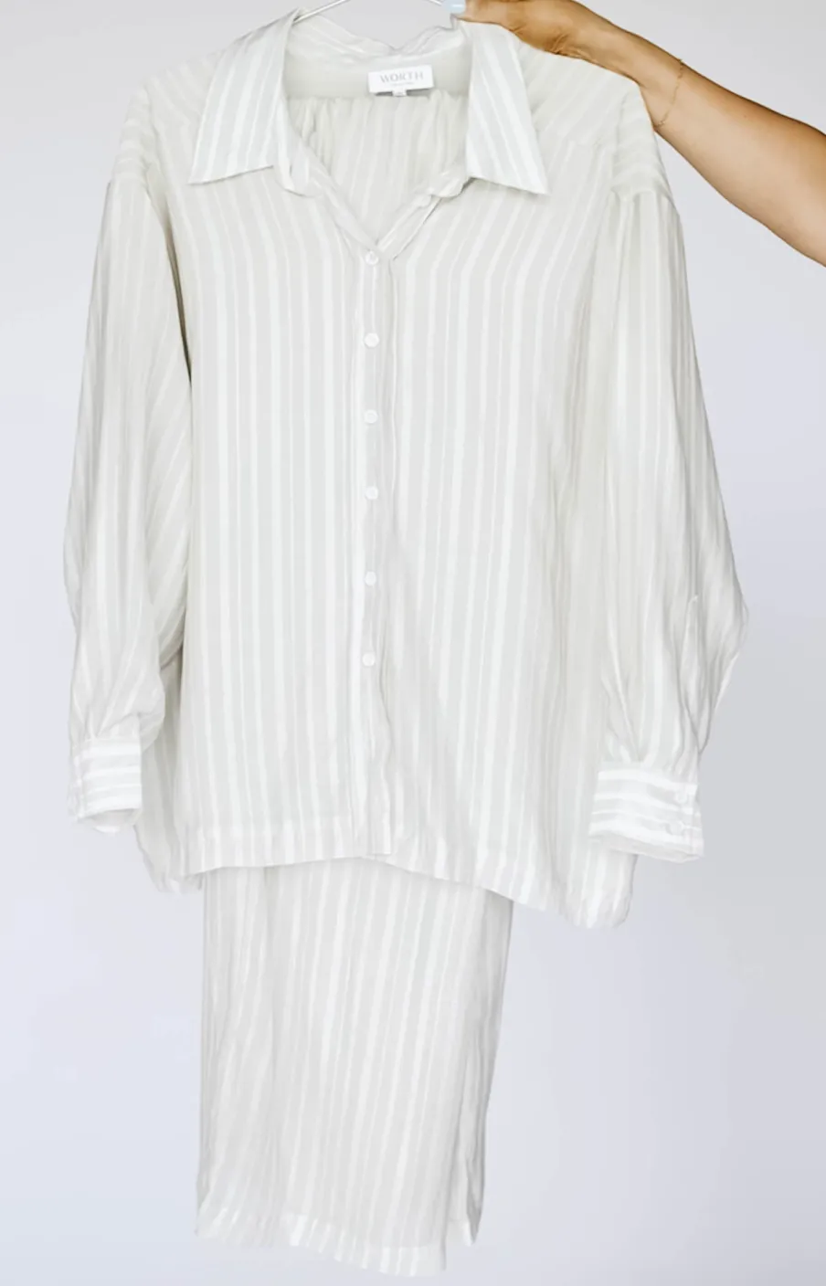 Best Worth Collective Sloane Striped Button-Down Shirt and Pants Set in Natural - Nursing Fr