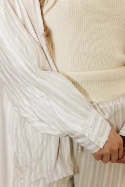 Best Worth Collective Sloane Striped Button-Down Shirt and Pants Set in Natural - Nursing Fr