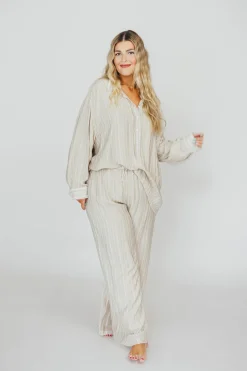 Best Worth Collective Sloane Striped Button-Down Shirt and Pants Set in Natural - Nursing Fr