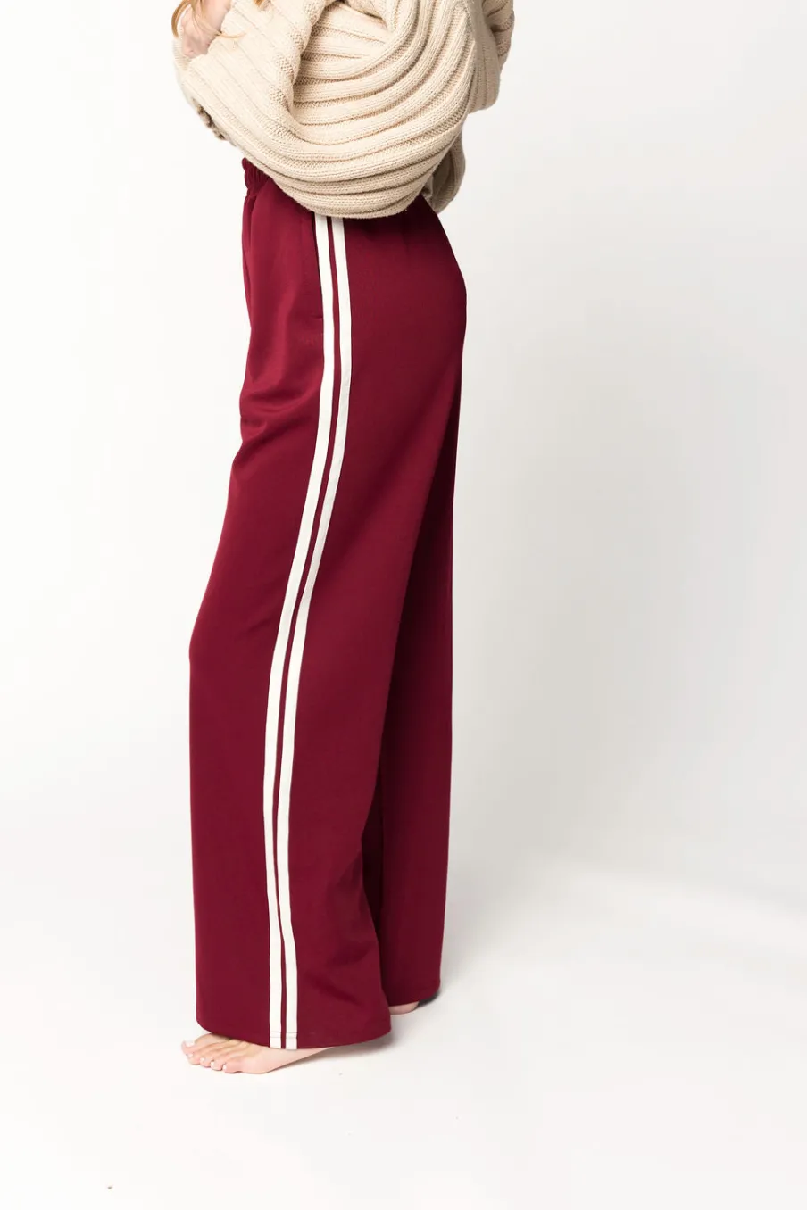 Outlet Worth Collective Sue Wide Leg Track Pants in Burgundy