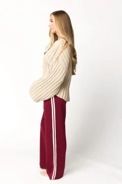 Outlet Worth Collective Sue Wide Leg Track Pants in Burgundy