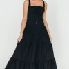 Online Worth Collective Sutton Corset Button Down Tiered Maxi Dress in Black