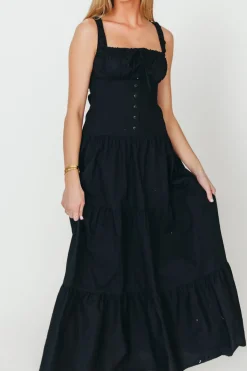 Online Worth Collective Sutton Corset Button Down Tiered Maxi Dress in Black