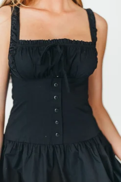 Online Worth Collective Sutton Corset Button Down Tiered Maxi Dress in Black