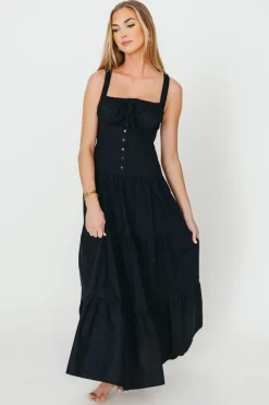 Online Worth Collective Sutton Corset Button Down Tiered Maxi Dress in Black