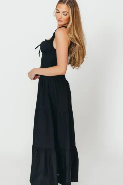 Online Worth Collective Sutton Corset Button Down Tiered Maxi Dress in Black