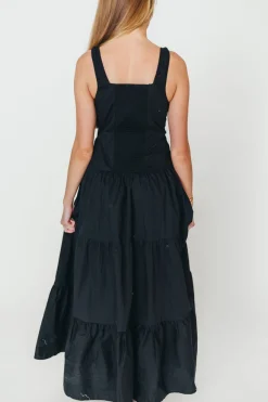Online Worth Collective Sutton Corset Button Down Tiered Maxi Dress in Black
