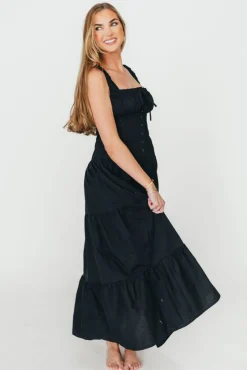 Online Worth Collective Sutton Corset Button Down Tiered Maxi Dress in Black