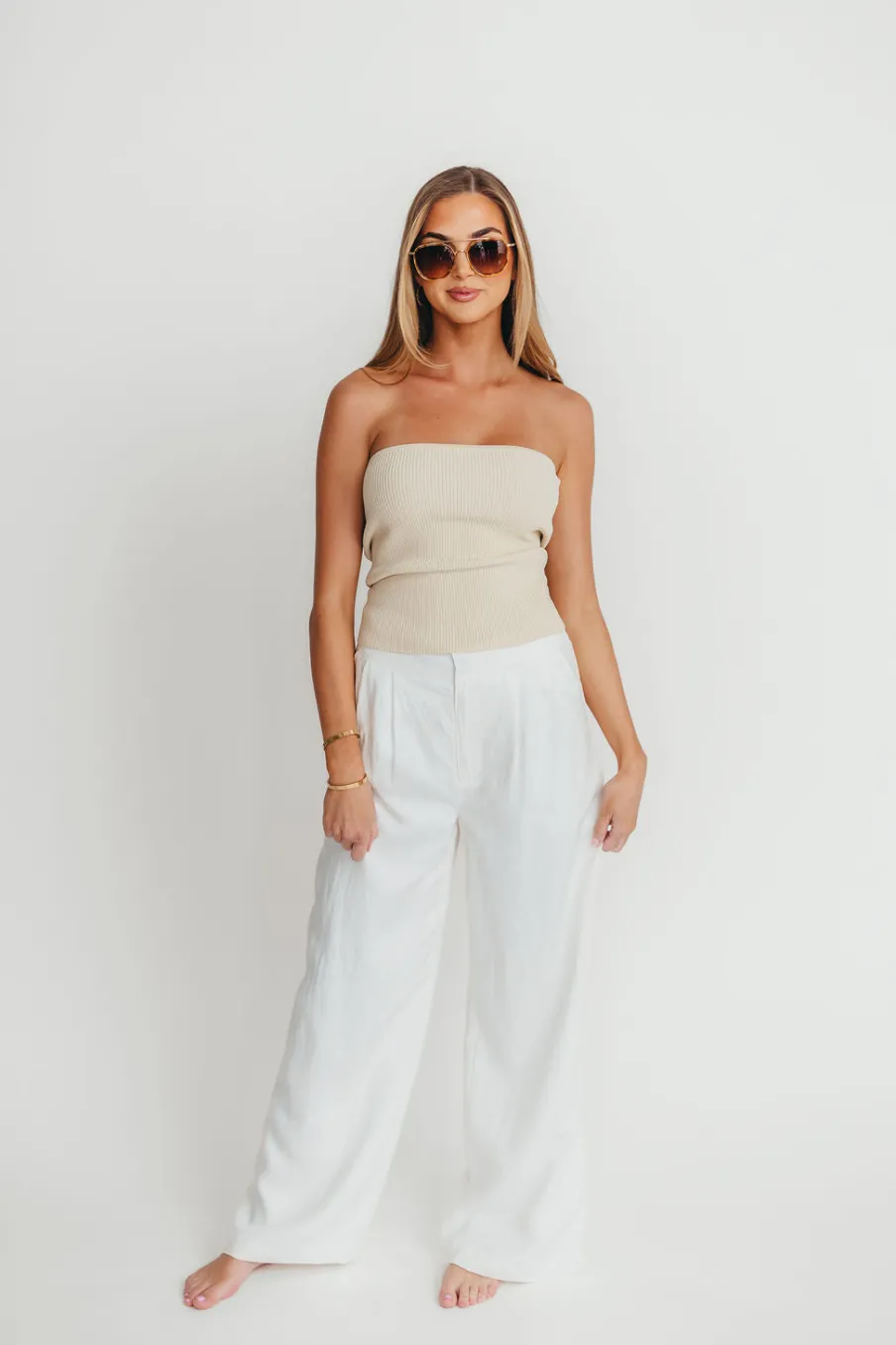 Clearance Worth Collective Sylvia Wide Leg Trousers in Off-White