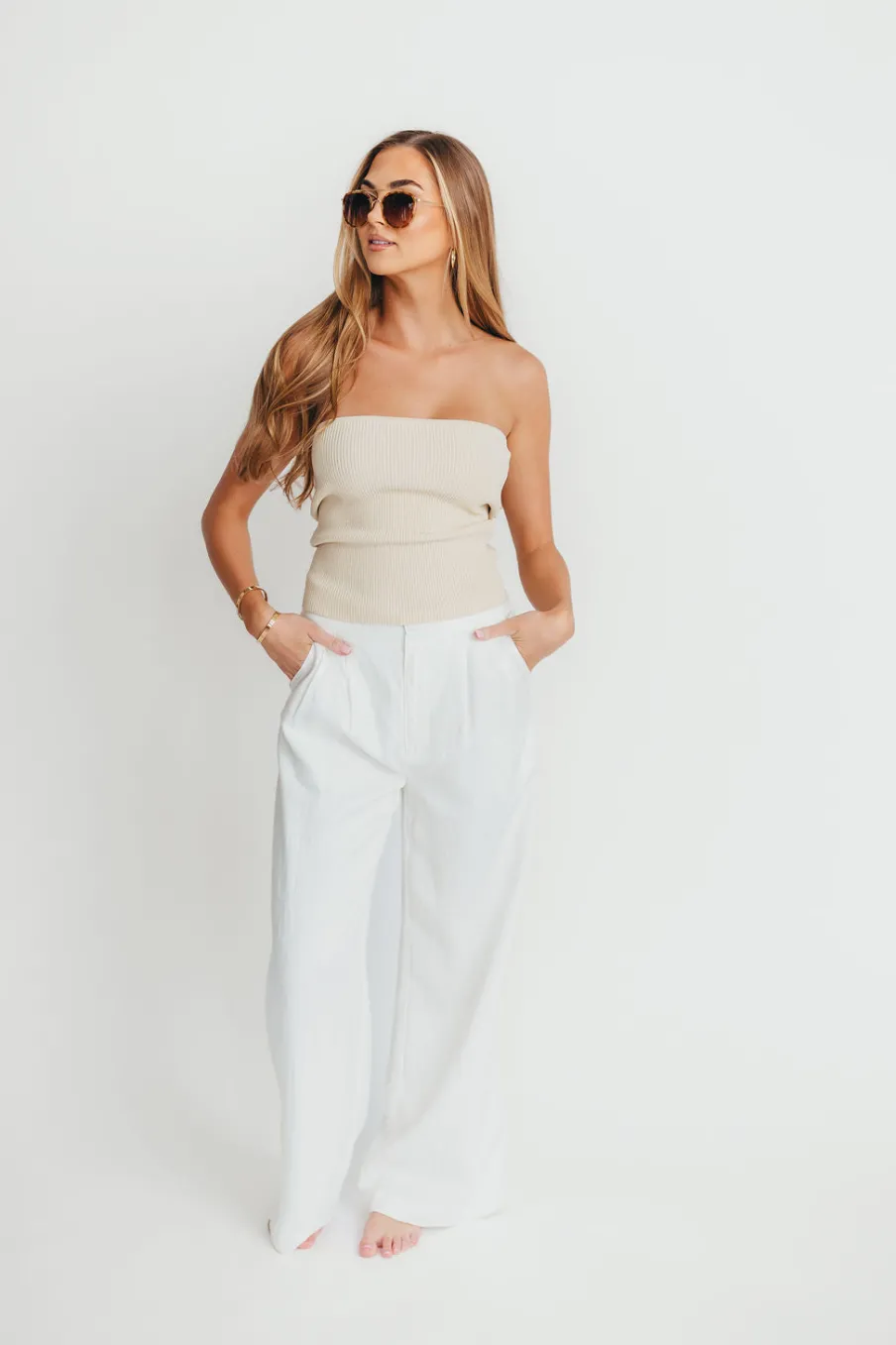 Clearance Worth Collective Sylvia Wide Leg Trousers in Off-White