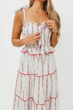 Best Worth Collective Tamara Tiered Floral Embroidered Maxi Dress in Red Flower