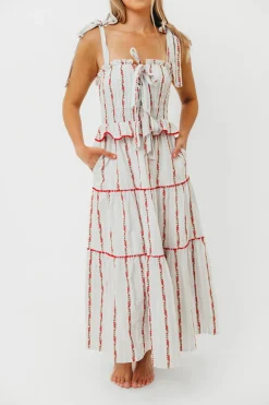 Best Worth Collective Tamara Tiered Floral Embroidered Maxi Dress in Red Flower