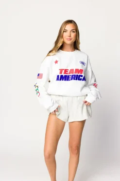 Clearance Worth Collective Team America Crew Sweatshirt in White