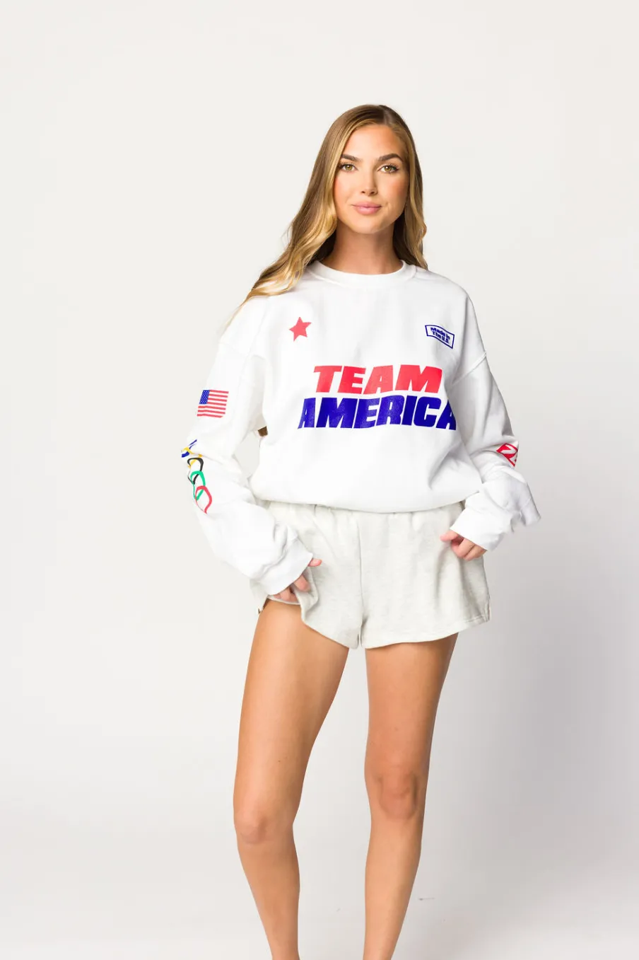 Clearance Worth Collective Team America Crew Sweatshirt in White