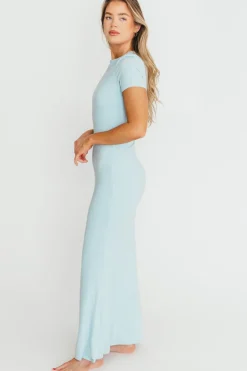 Sale Worth Collective The Charlie Ribbed Maxi Dress in Baby Blue -Bump Friendly