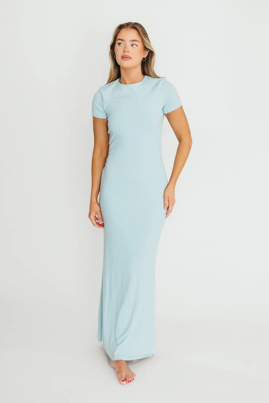 Sale Worth Collective The Charlie Ribbed Maxi Dress in Baby Blue -Bump Friendly